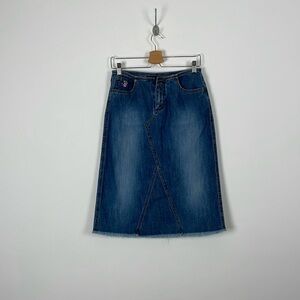 Vintage Mudd Yo Y2K Womens 7 Denim Frayed Hem 5 Pocket Blue Casual A Line Skirt